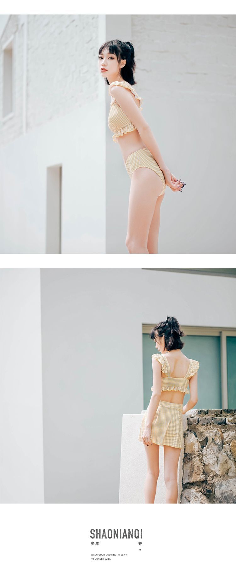 Ngực nhỏ, phong cách Nhật Bản, bên hông mịn màng, áo tắm giảm béo, bikini, áo tắm nước nóng ba mảnh nữ - Bikinis