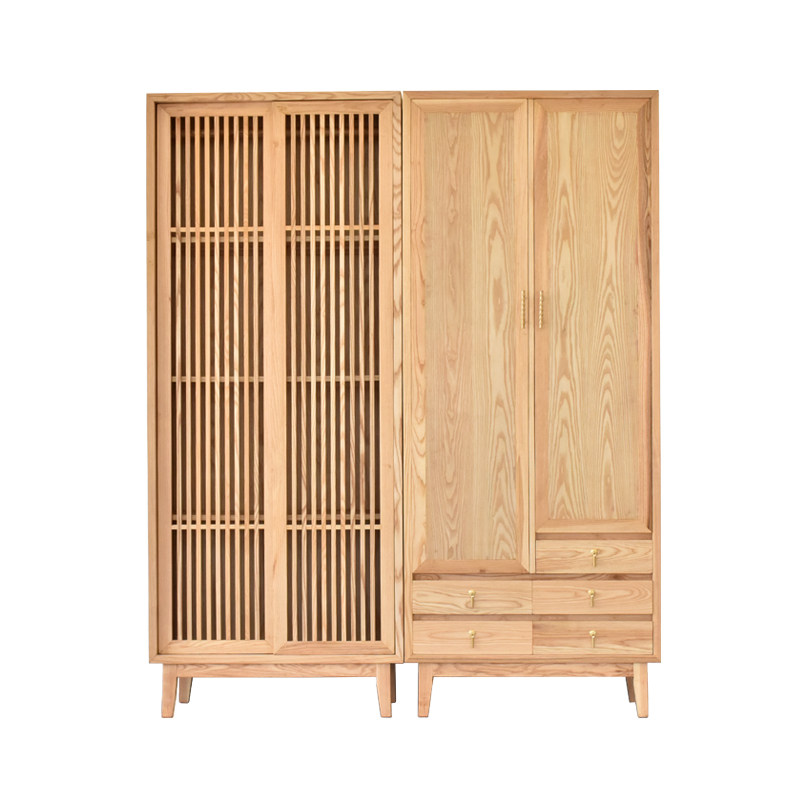 New Chinese solid wood wardrobe Zen simple sliding door hanging wardrobe storage cabinet log style homestay furniture customization