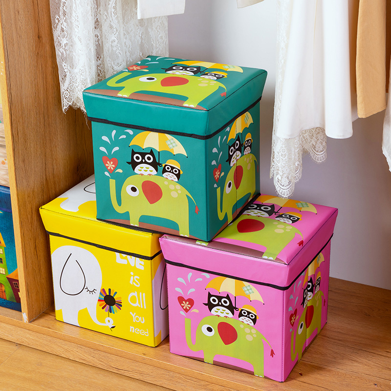 Creative cartoon children's toy storage box clothes snack storage box basket home foldable book stool box