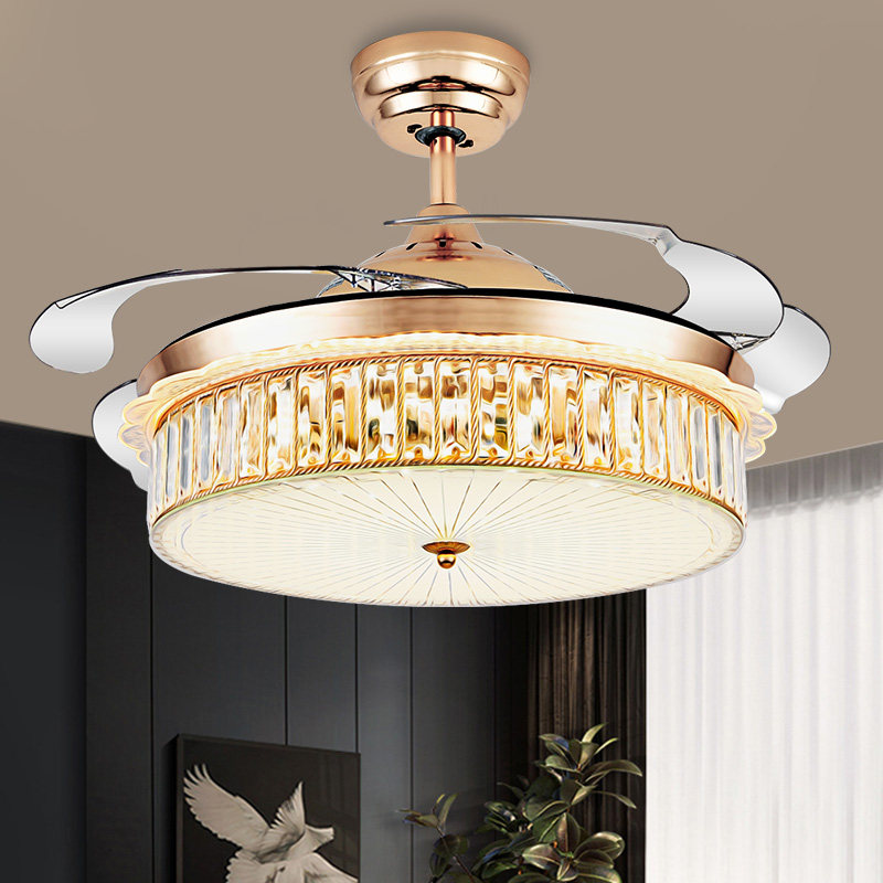 Crystal Light Lavish Invisible Fan Light Home Living Room Dining Room Dining Room Restaurant Ceiling Fan Lamp Large Wind Power Integrated Electric Fan Chandelier-Taobao