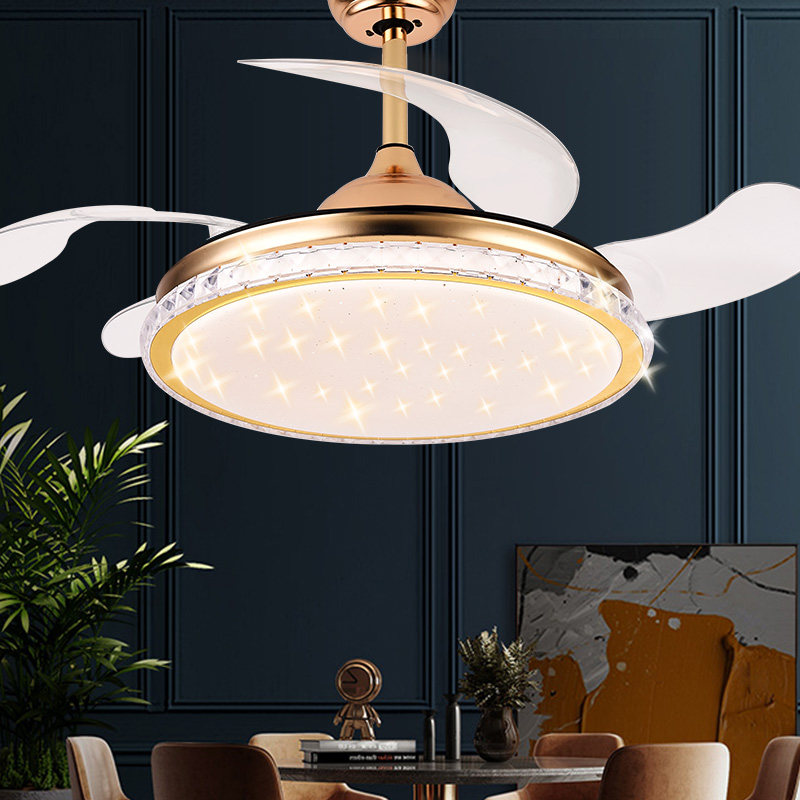 Invisible net red fan light Bluetooth sound electric fan lamp with fan restaurant crystal ceiling fan lamp Home bedroom Living room-Taobao