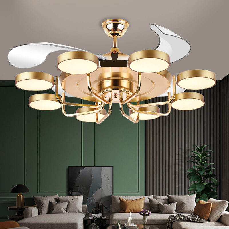 Lead point invisible ceiling fan lamp Nordic light extravagant frequency conversion large wind silent living room Restaurant bedroom fan chandelier integrated-Taobao