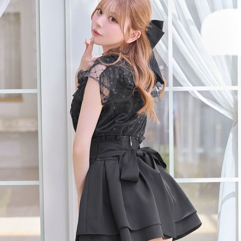 Qingcheng Time's Popular Black Slimming and Leg-Lengthening Curved Waist Bow-Tie Tie-Up Shorts Skirt Qingcheng Time's Popular Black Slimming and Leg-Lengthening Curved Waist Bow-Tie Tie-Up Shorts Skirt