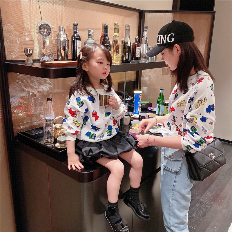 Different parent-child wear 2022 spring sweatshirt Korean version cartoon tops net red foreign gas mother and women's long-sleeved jacket