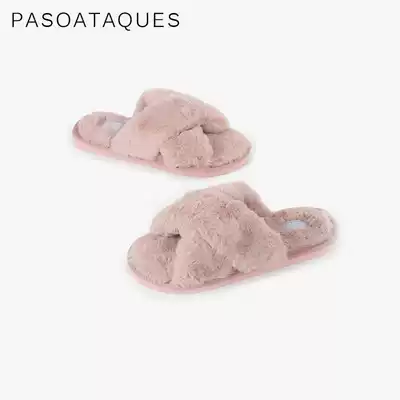 Home fluffy slippers female cute ins plush home cotton Autumn and winter indoor household four seasons Nordic style furry