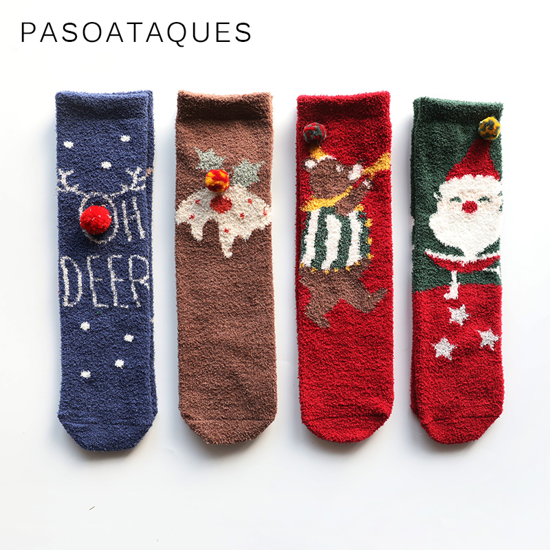 Gift boxed cartoon Christmas socks winter coral fleece men and women couple socks parent-child children's socks floor socks gift giving
