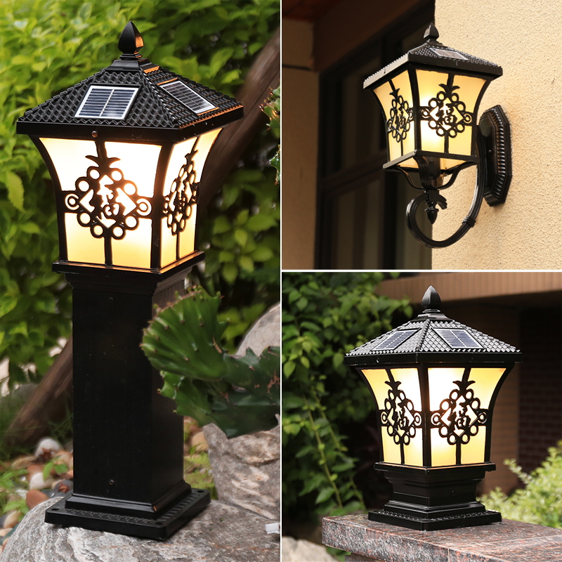 Solar Lamp Wall Column Head Lamp Outdoor Patio View Grass Terrace Lamp Outdoor Home Garden Waterproof Villa Wall Lamp