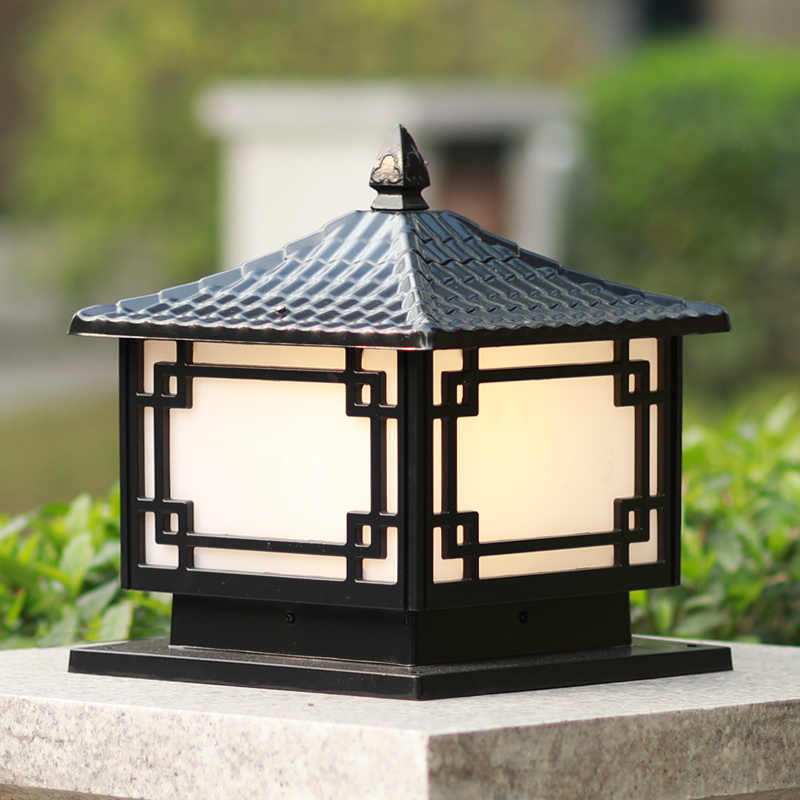 Post-headlamp outdoor waterproof walled lamp solar courtyard lamp new Chinese style villa gate garden column lamp lamp