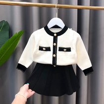 Korean Version Girl Spring Autumn Herbenwind Suit Dress 2022 New Baby Sweaters Skirt Suit Little Scents of Two Sets Ebb