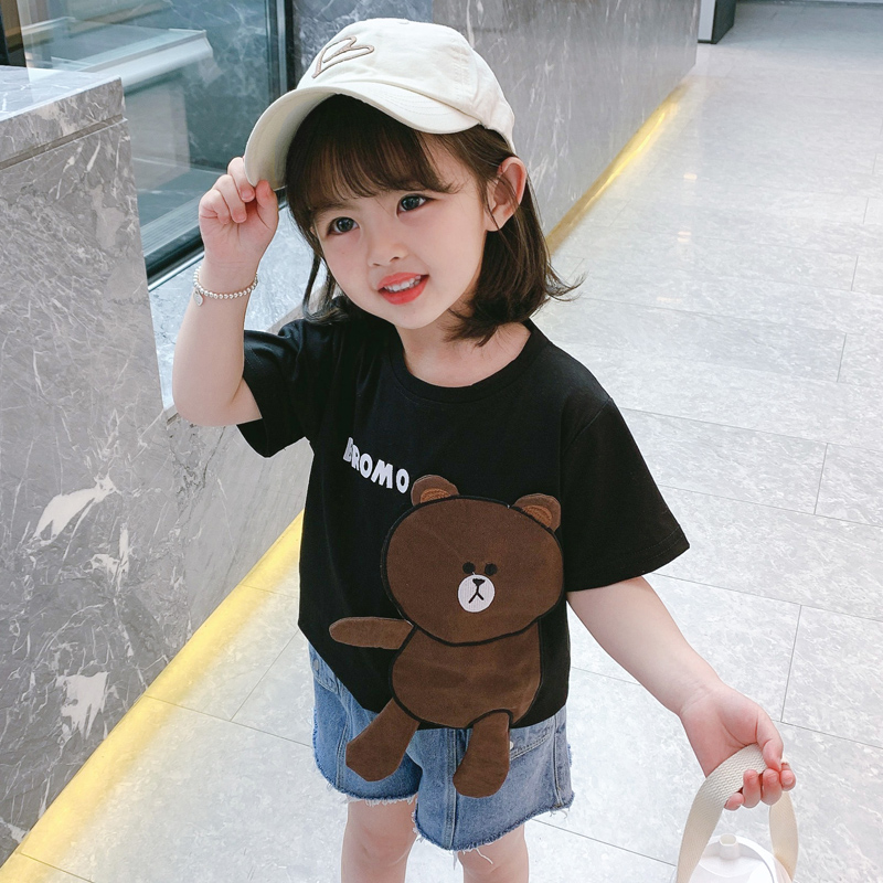 South Korean girl's foreign pie short-sleeved T-shirt 2022 new internet red female baby summer clothing children casual cartoon blouses