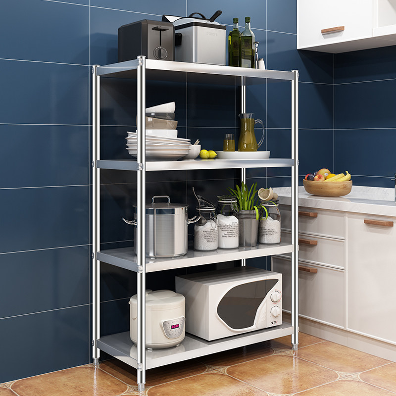 Stainless steel kitchen rack lengthened four-story floor-to-ceiling multi-storey warehouse rack microwave oven shelf storage rack