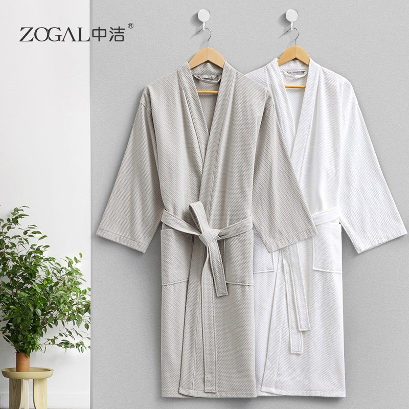 Zhongjie water absorption quick-drying bathrobe Bathrobe thin gem grid towel Bathrobe Men's spring and autumn couple long cotton nightgown