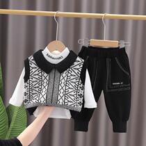 Baby Spring Clothing Suit Three Sets 2022 New Boy Ocean Gas Machia Knit Infant Shirt Sweaters Trend