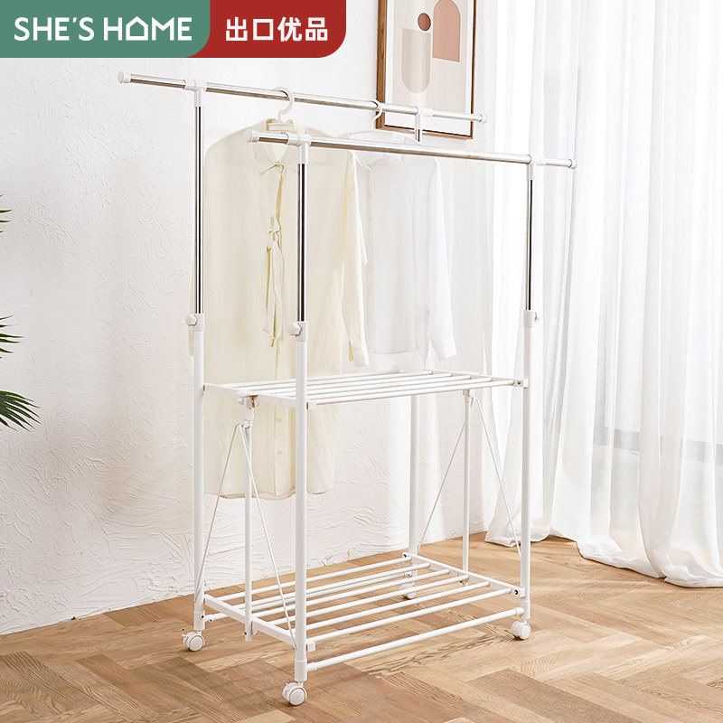 SHESHOME exempt from installation of clothes hanger floor folding double-lever indoor balcony home outdoor telescopic clotheshorse