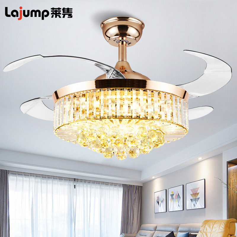 Eurostyle golden luxurious ceiling fan lamp Home Living room Dining Room Dining Room Hotel Crystal Ceiling Fan Lamp With Electric Fan Chandelia