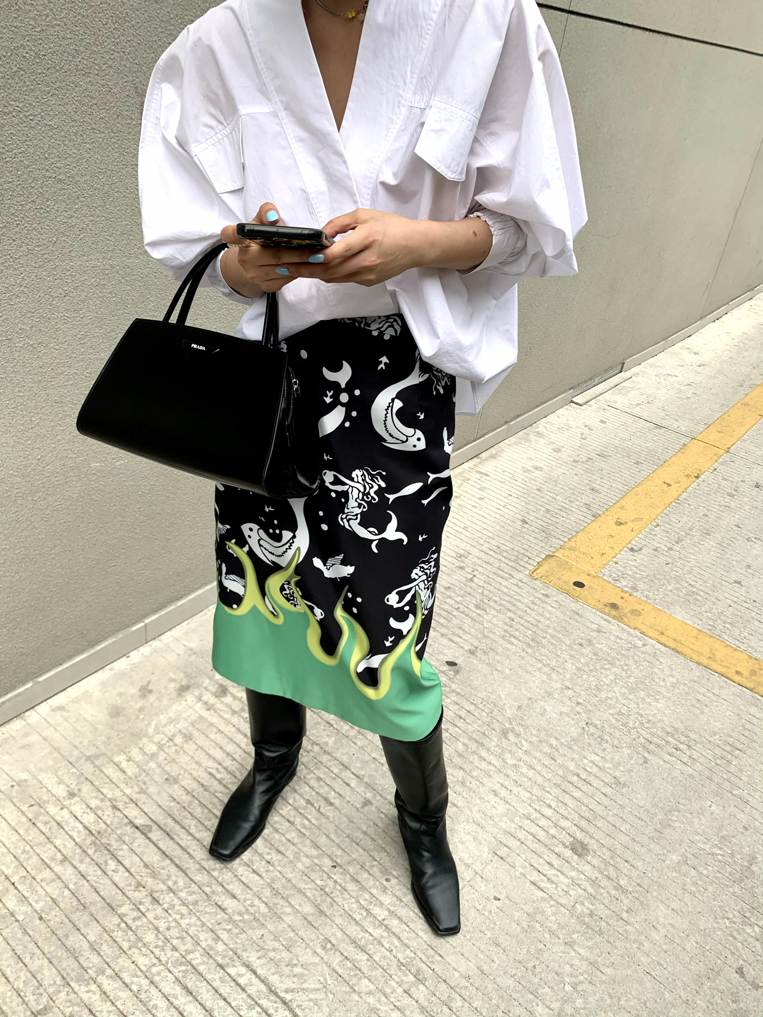 FFU Half Body Dress Spring Autumn Female High Waist Short Dress A Character Dress Design Sensation Small Crowdpack Skirt Small Subprinted Skirt QZ