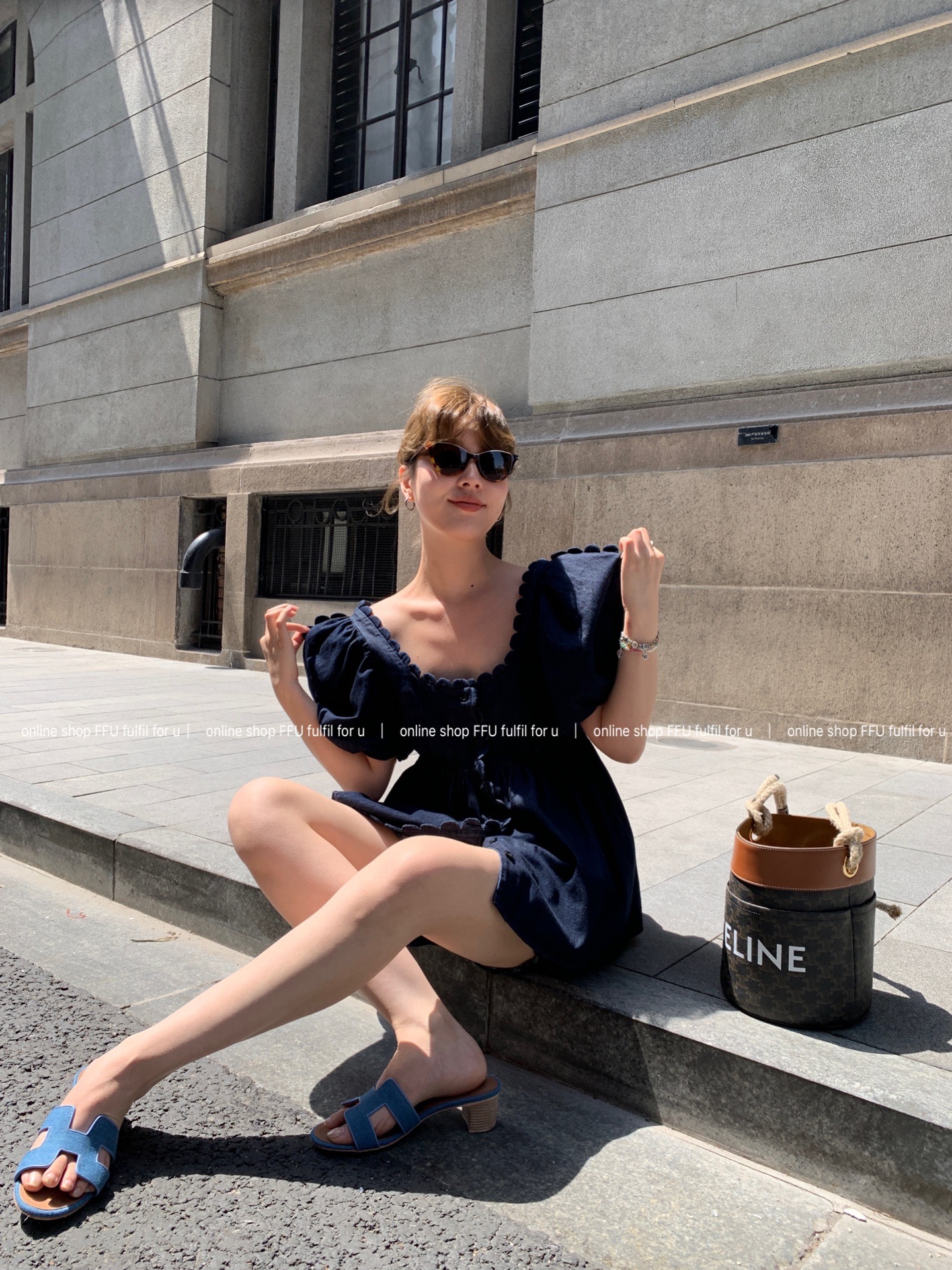 FFU denim suit women's summer new heavy industry design sense niche short-sleeved tops and shorts two-piece QZ