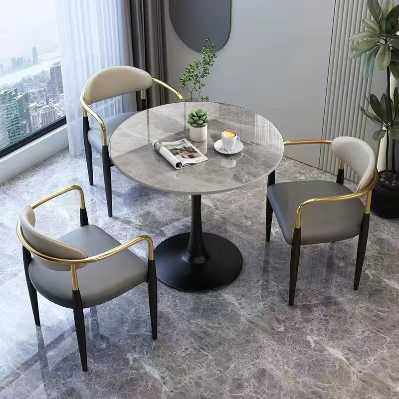 Italian Light Luxury Style Slate Negotiation Table Leisure Balcony Negotiation Gold-Plated Luxury Office Reception Table and Chair Combination