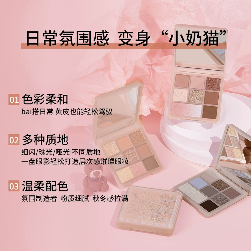 Matte eyeshadow palette, makeup primer, face blush