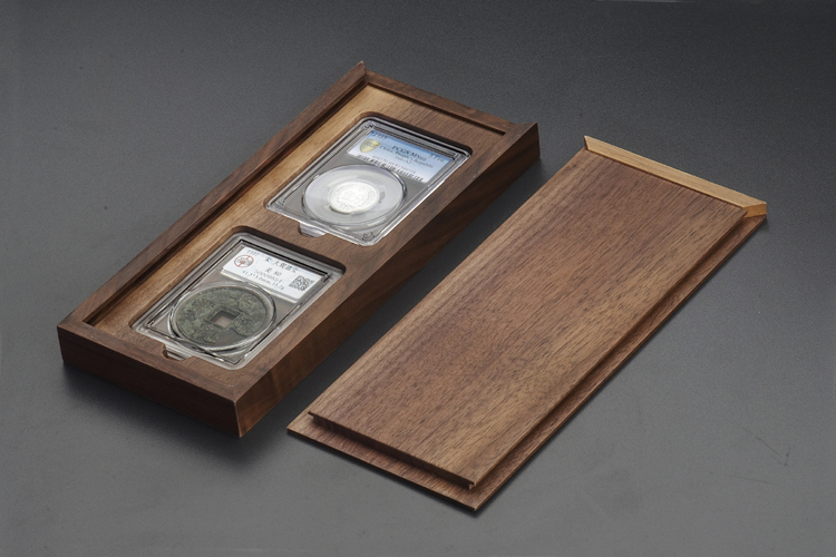Old Qianzhuang black walnut solid wood (Ming style vertical) PCGS rated coin double collection box (H2P)