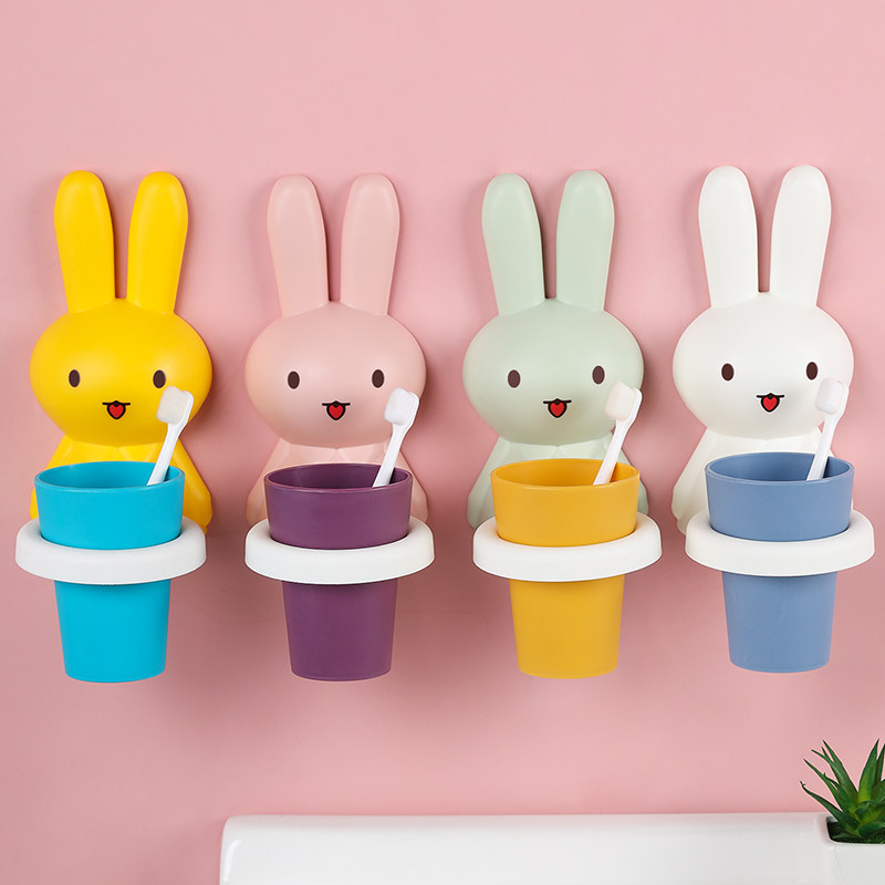 Children's toothbrush shelf free punch toilet put brush toothbrush gargling cup set cartoon cute creative wall hanging