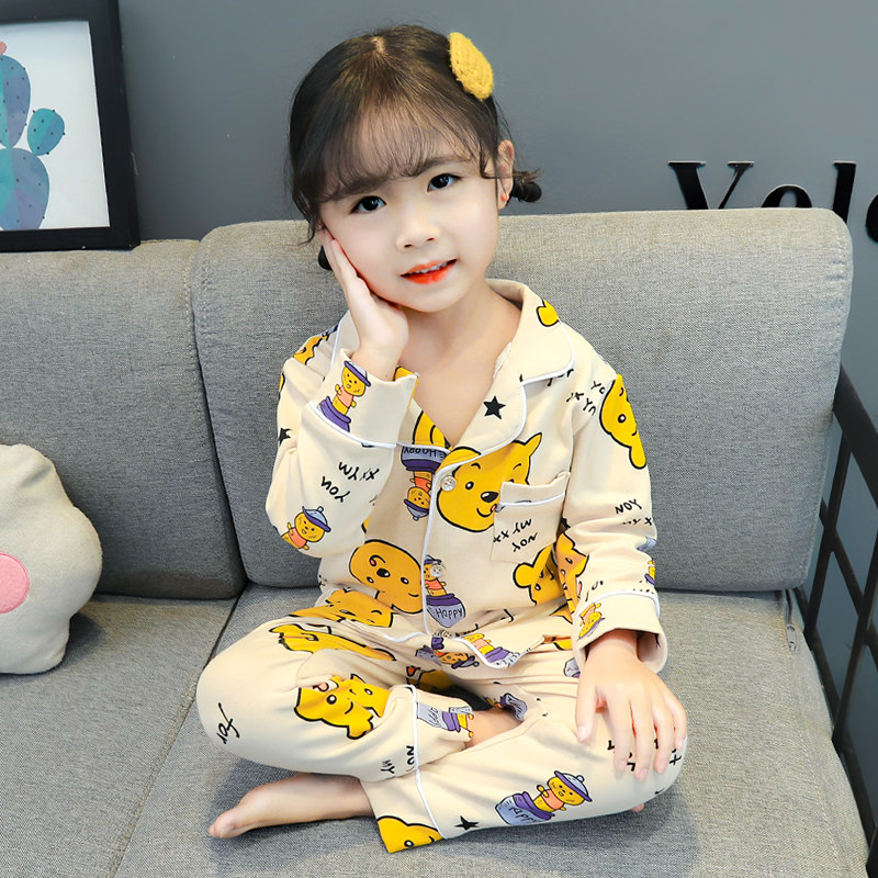 Girl Sleepwear Pants Sets Spring Autumn Pure Cotton 3 Year Old Female Baby Autumn Children Autumn Children Autumn Children Autumn Clothes Cute Home Clothes