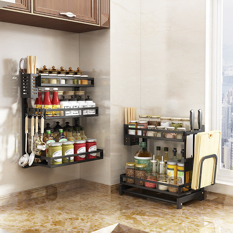 Kitchen Conditioning Rack Shelve Shelf-Floor Containing Shelf-Free Condiment Wall-mounted Stainless Steel Multifunction Rack-Taobao