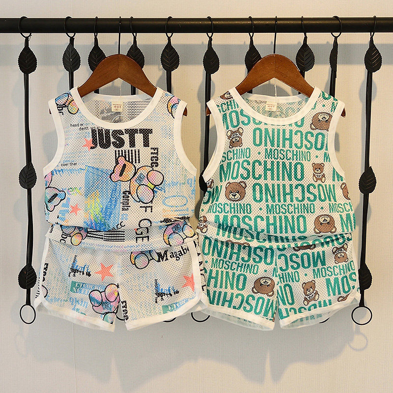 South Korean children's clothing children summer clothing vest suit new boy sleeveless summer season mesh baby speed jersey shorts