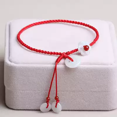 Red rope anklet hand-woven emerald agate adjustable sexy bare feet accessories ancient style transfer red foot rope female