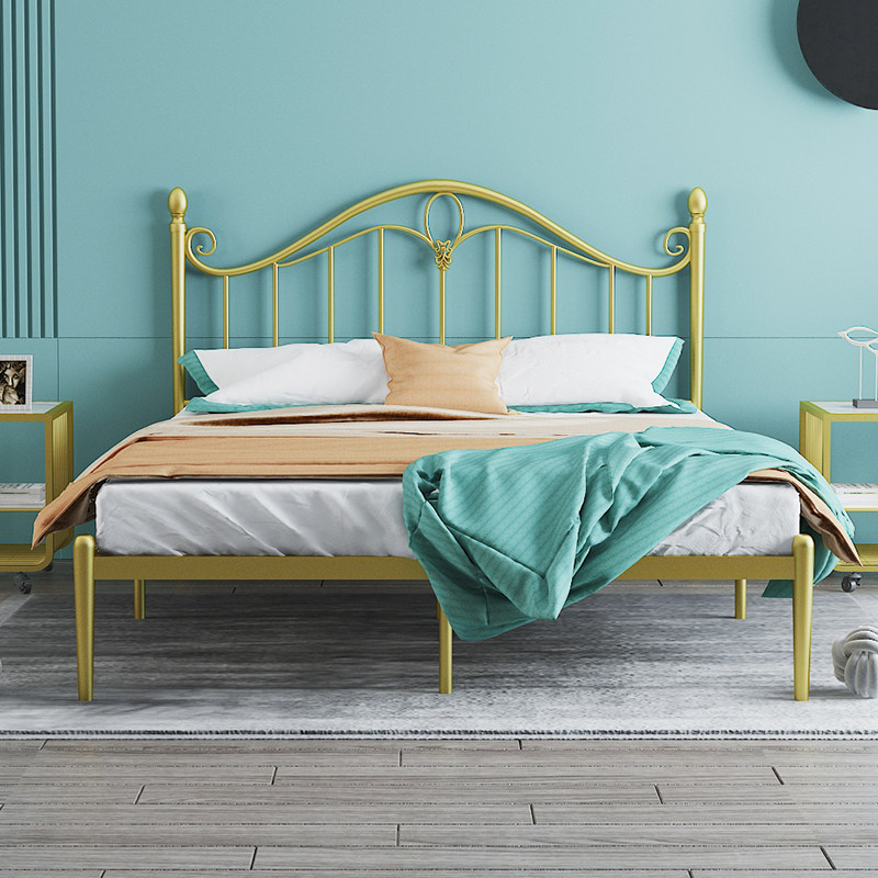 Modern minimalist environmentally-friendly Nordic ins net red bed light extravagant princess iron art bed gold double bed with extreme simplicity 1 8 m bed 