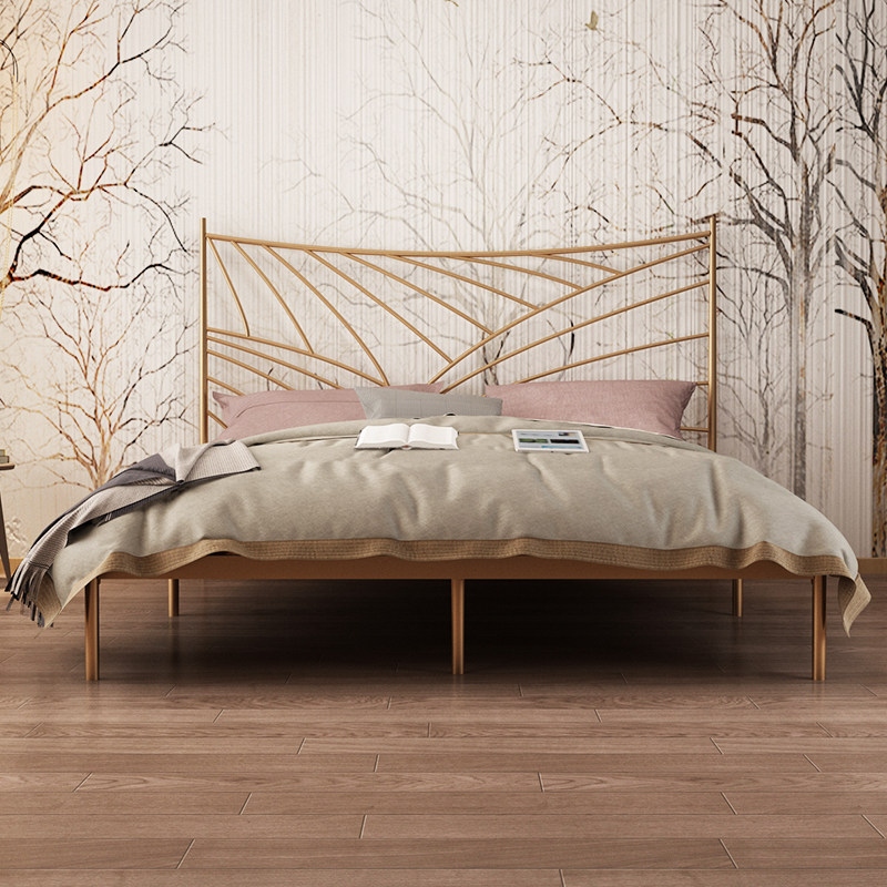 Modern minimalist environmentally-friendly Nordic ins net red bed light extravagant princess iron art bed gold double bed with extreme simplicity 1 8 m bed 