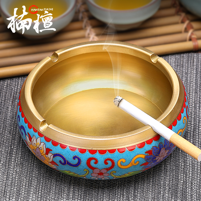 Cloisonné pure copper ashtray retro creative personality trend smoke cylinder large new Chinese style home office ornaments