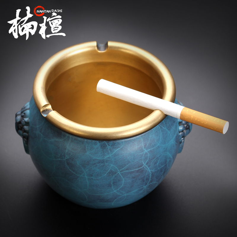 Pure copper Tobacco Ashtray Home Living Room New Chinese Retro Nostalgia Big cigarette cylinder Nordic creative personality trendy swing piece