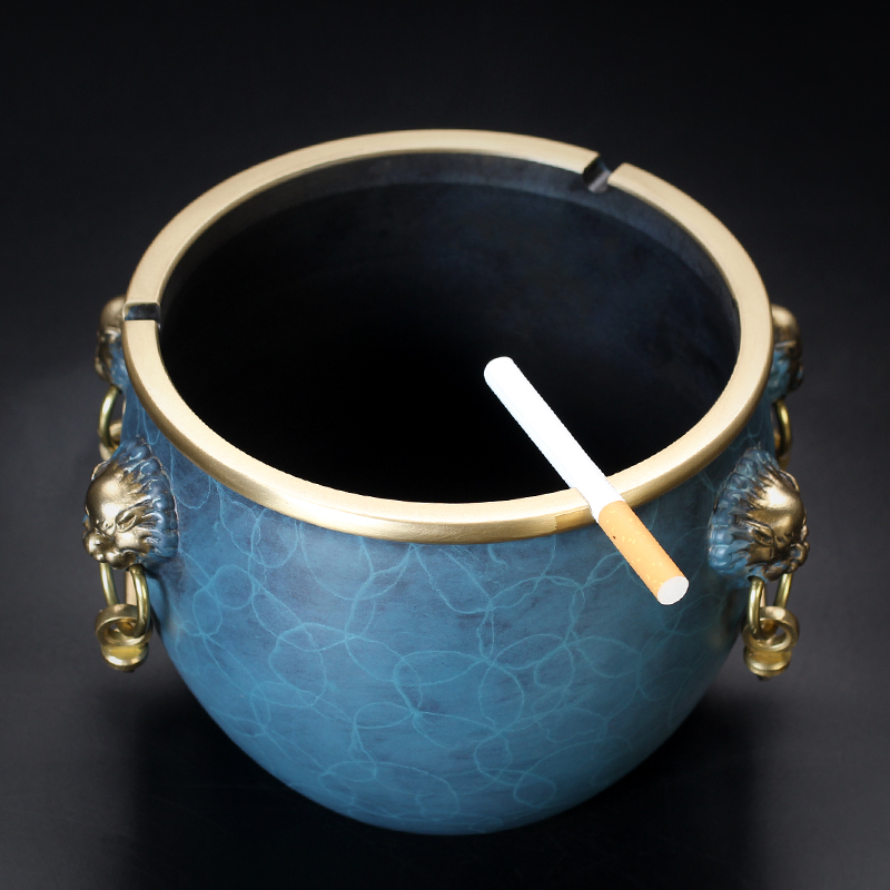 Pure Copper Cigarette Ashtray Large Size Total Copper Tobacco Cylinder Chinese Style Home Living Room Office Cigarette Cylinder Creative Personality Trend Pendulum