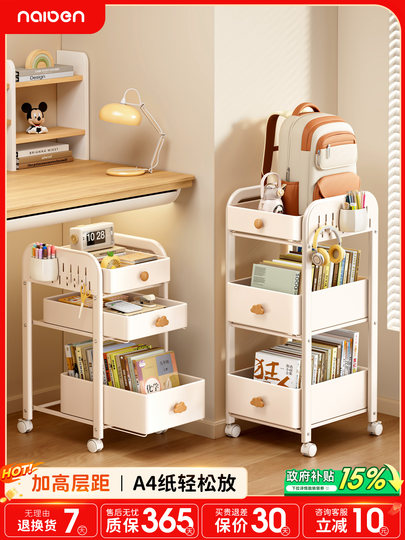 Movable Bookshelf Storage Rack, Multi-Layer Under-Desk Trolley for Books and Snacks, Kitchen Storage Rack, Wheeled Cabinet for Home Use