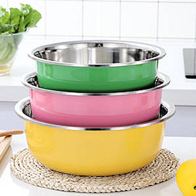 3o4 stainless steel rust round basin Household kitchen washing basin and basin bowl public egg washing basin Baking deepened basin