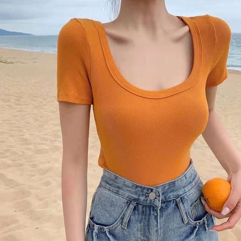 Threaded cotton short-sleeved t-shirt women's summer white short-sleeved slimming 2022 new ins trendy niche design top summer