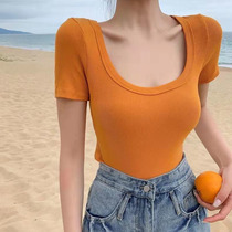 Threaded cotton short sleeve T-shirt female summer white short sleeves Slim 2022 New ins Chains Supper Design Sensation Blouse Summer