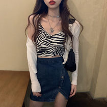 2021 new Summer Korean family retro teenage girl single wearing a stack of lap-striped harness vest short-in-the-suit woman