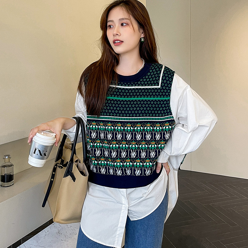 Fall Shirt Design Sensation Small Crowdblouse Women 2021 New Fake Two Knit Pangolin Splicing Long-sleeved Shirt