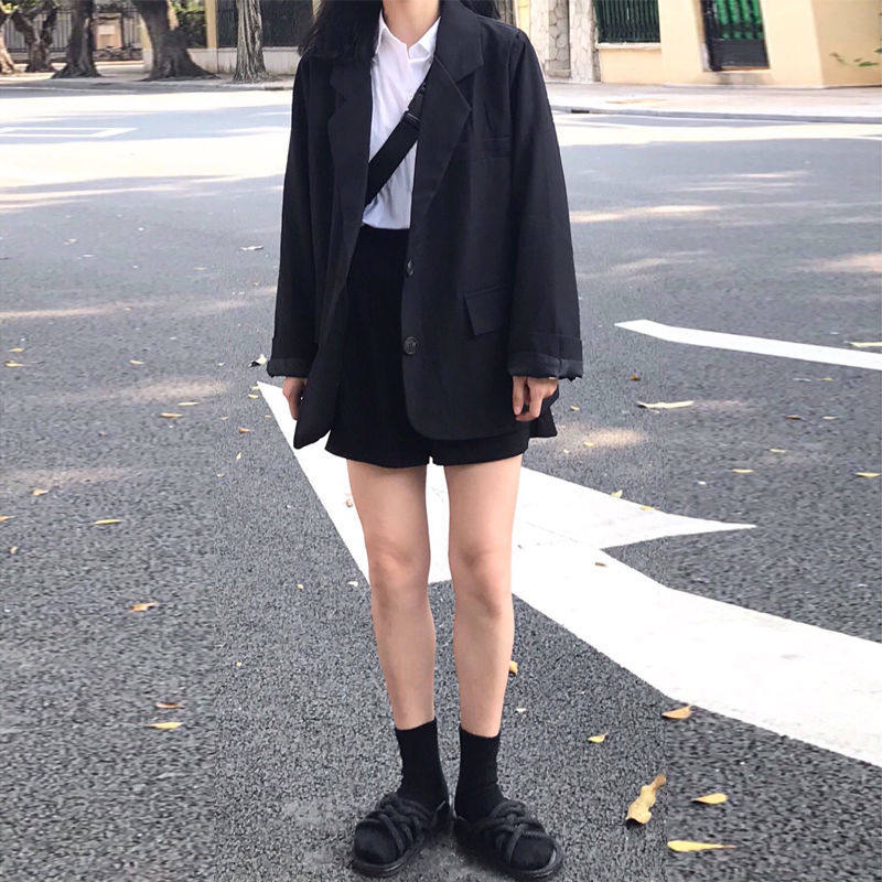 Black blazer women tide ins2021 spring and autumn Korean students small loose thin suit