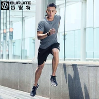 Quần áo thể thao nam mùa hè mỏng chạy bộ quần áo ngắn tay ngắn hai mảnh quần áo thể thao mùa hè nhanh khô - Quần áo tập thể hình quần đùi tập gym nữ