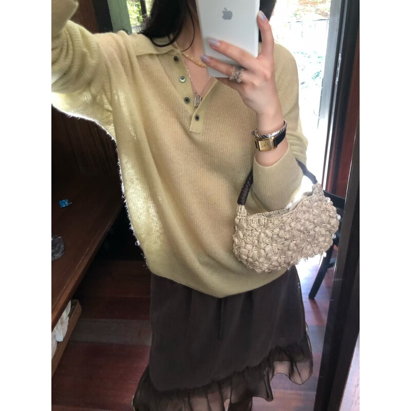 Feel Blessed Lazy Wool Camel Hair Polo Collar Knit Sweater Warm Sweater with 10% Camel Hair Feel Blessed Lazy Wool Camel Hair Polo Collar Knit Sweater Warm Sweater with 10% Camel Hair