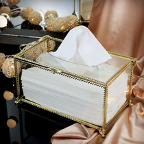 European-style rectangular tissue box light luxury glass paper box living room home table Hotel KTV storage box