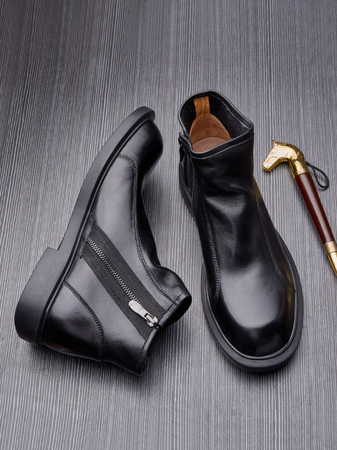 Chelsea boots men British style middle-top Martin boots winter high-top leather shoes warm leather business casual boots men