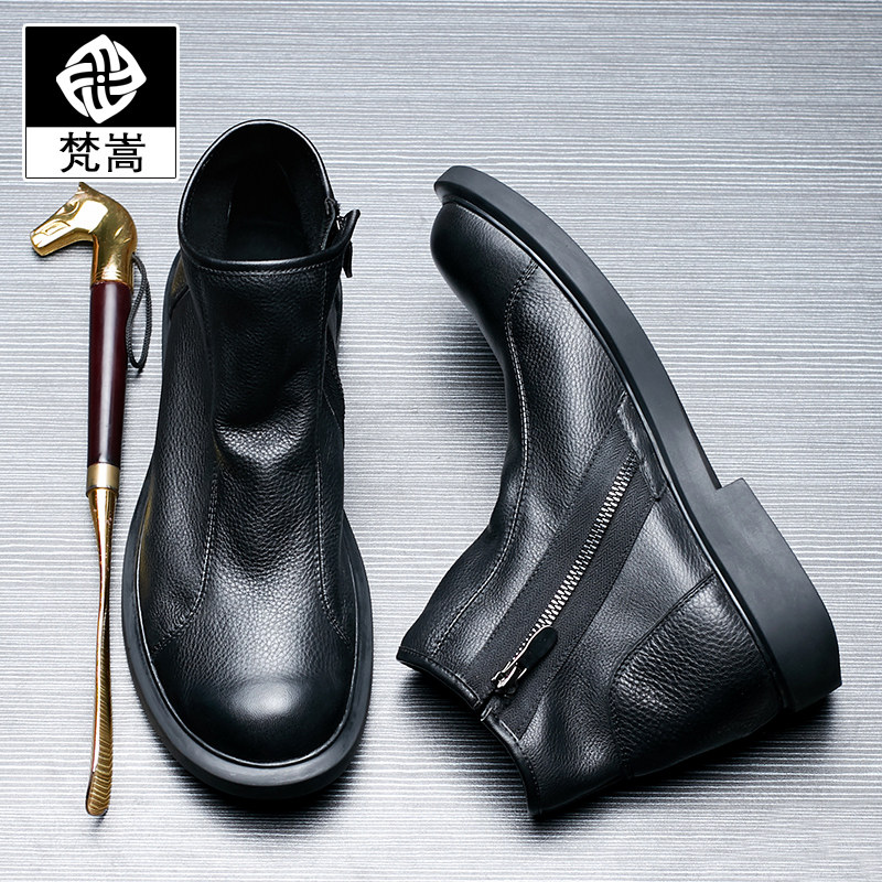 Martin Boots Man Genuine Leather Business Casual Winter Plus Suede Leather Boots Men's Boots Yinglen Korean Version High Cylinder Leather Shoe Boomer