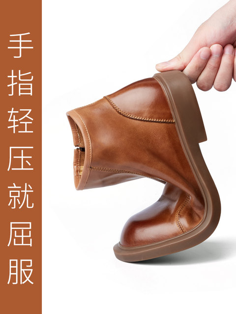 Chelsea boots men British style middle-top Martin boots winter high-top leather shoes warm leather business casual boots men
