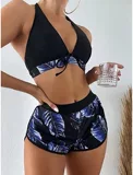 Листовый печатный бикини для женщин купальник с купальными шортами купальники