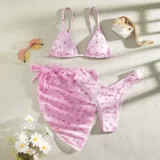 Треугольный купальник Женщины сцепляются 3 кусочки Set String Swimwear