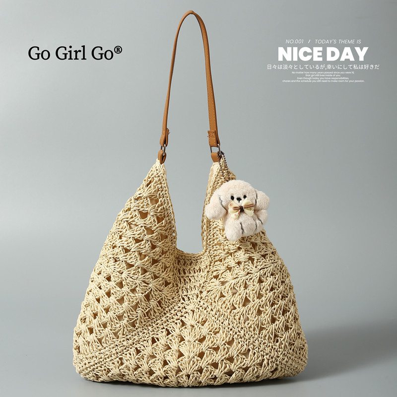 Go Girl Go новая соломенная сумка большой емкости, пляжная сумка-тоут, новинка 2025 года, сумка на одно плечо